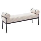 56" Cream and Black Fabric Upholstered Bench