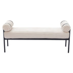 56" Cream and Black Fabric Upholstered Bench