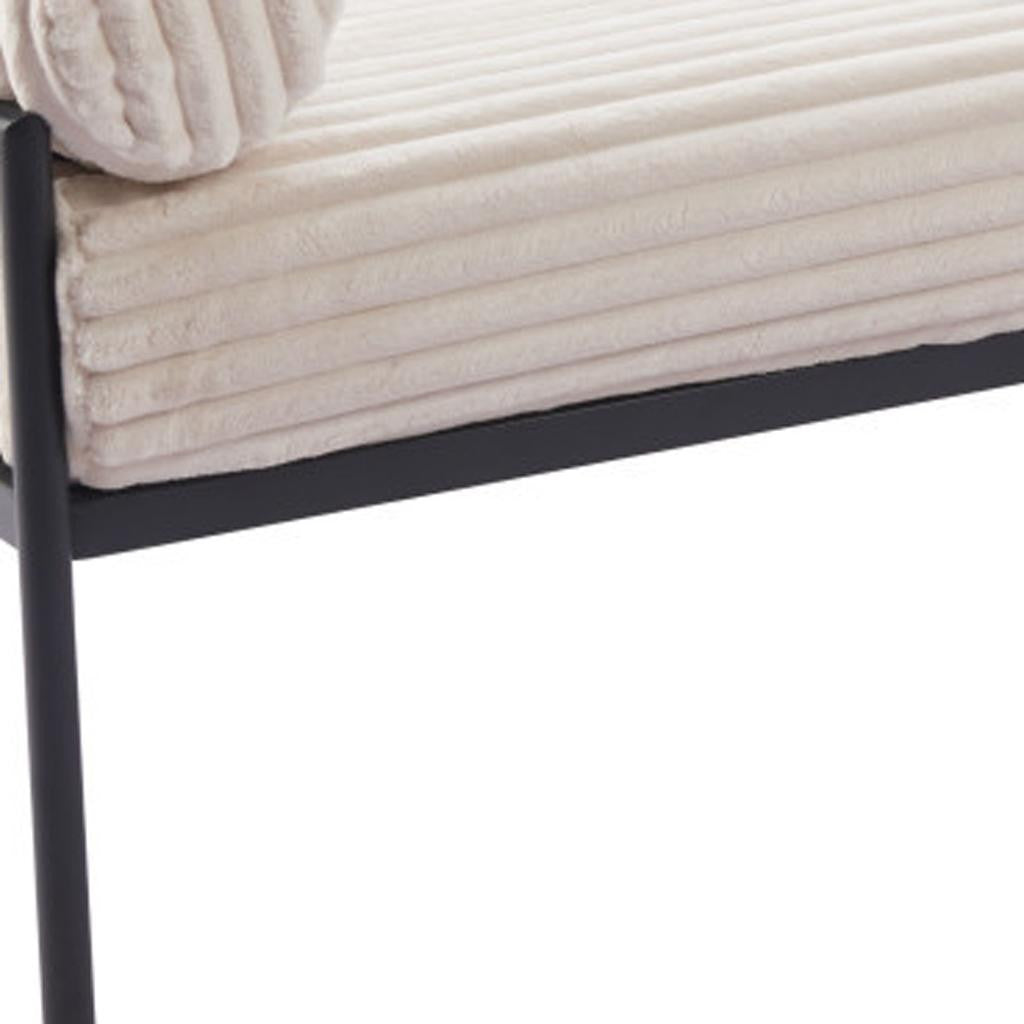 56" Cream and Black Fabric Upholstered Bench