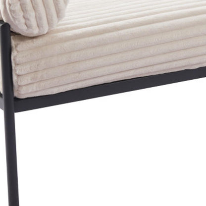 56" Cream and Black Fabric Upholstered Bench