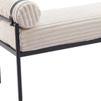 56" Cream and Black Fabric Upholstered Bench