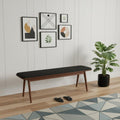 60" Black and Brown Fabric and Wood Upholstered Bench