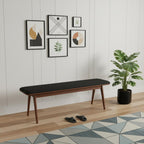 60" Black and Brown Fabric and Wood Upholstered Bench