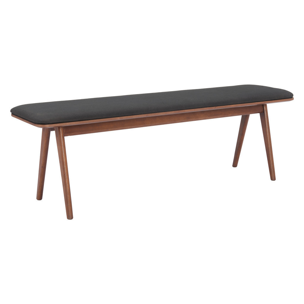 60" Black and Brown Fabric and Wood Upholstered Bench