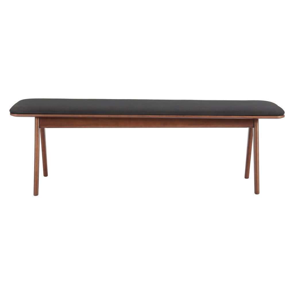 60" Black and Brown Fabric and Wood Upholstered Bench