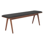 60" Black and Brown Fabric and Wood Upholstered Bench