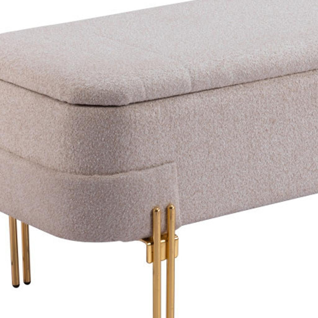 47" Beige and Gold Fabric Upholstered Bench