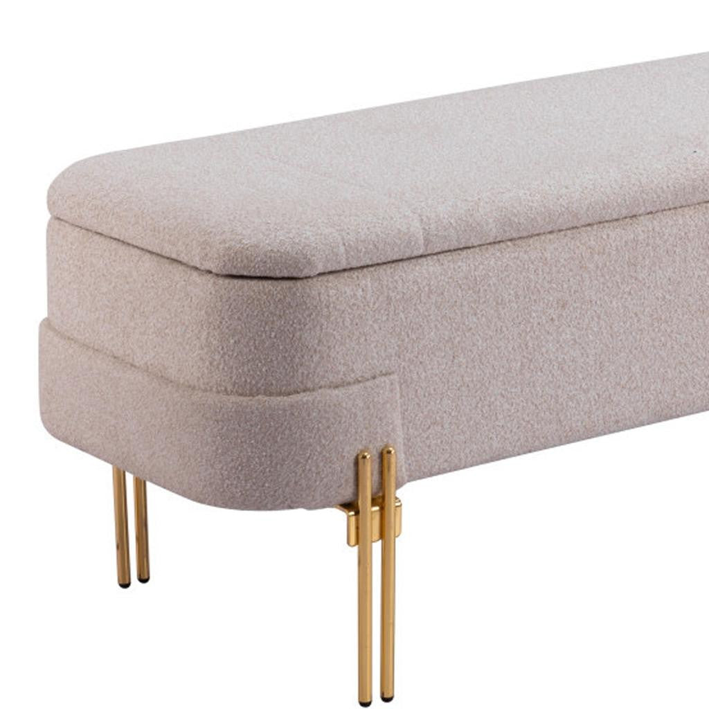 47" Beige and Gold Fabric Upholstered Bench