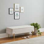 47" Beige and Gold Fabric Upholstered Bench