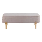47" Beige and Gold Fabric Upholstered Bench