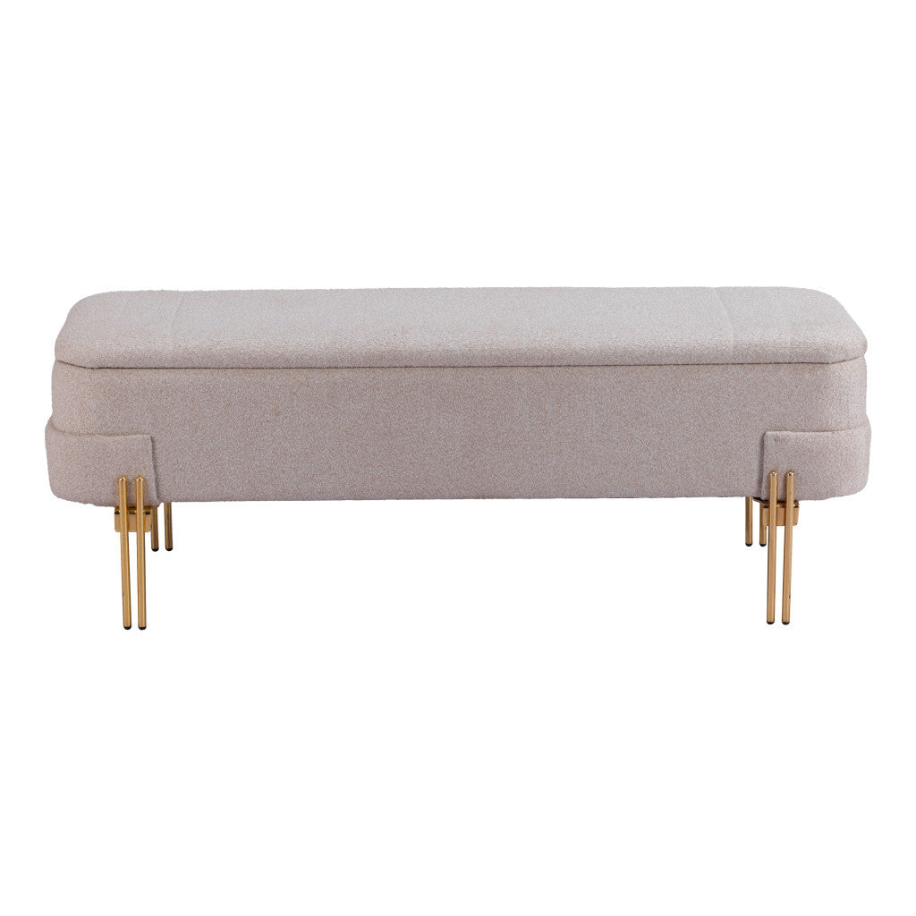 47" Beige and Gold Fabric Upholstered Bench