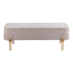 47" Beige and Gold Fabric Upholstered Bench