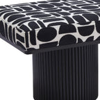 49" White and Black Fabric and Solid Wood Upholstered Bench