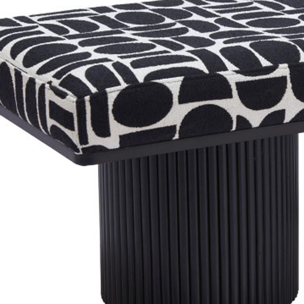 49" White and Black Fabric and Solid Wood Upholstered Bench