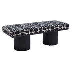 49" White and Black Fabric and Solid Wood Upholstered Bench