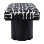 49" White and Black Fabric and Solid Wood Upholstered Bench
