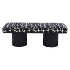 49" White and Black Fabric and Solid Wood Upholstered Bench