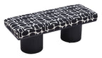 49" White and Black Fabric and Solid Wood Upholstered Bench