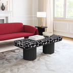 49" White and Black Fabric and Solid Wood Upholstered Bench