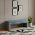 56" Blue and Brown Fabric and Solid Wood Upholstered Bench