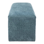 56" Blue and Brown Fabric and Solid Wood Upholstered Bench