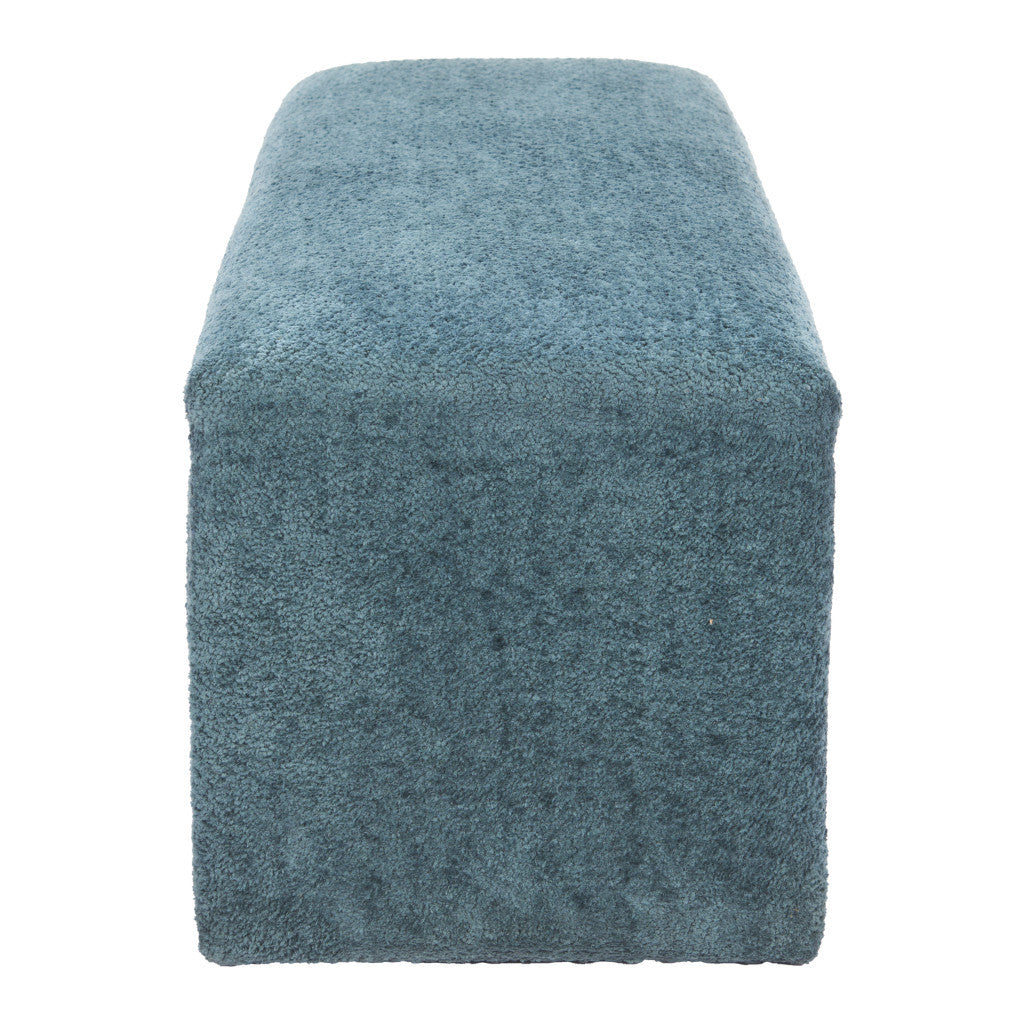 56" Blue and Brown Fabric and Solid Wood Upholstered Bench