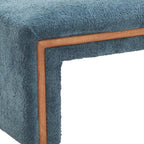 56" Blue and Brown Fabric and Solid Wood Upholstered Bench