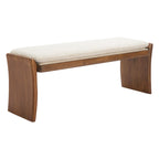 48" Beige and Brown Fabric and Solid Wood Upholstered Bench
