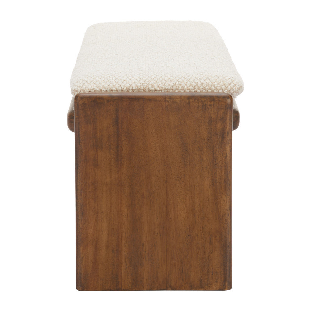 48" Beige and Brown Fabric and Solid Wood Upholstered Bench