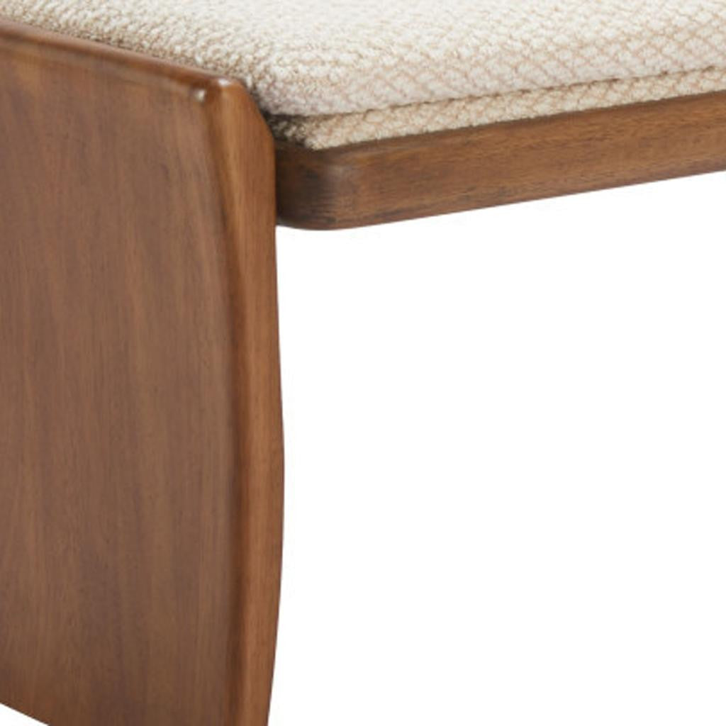 48" Beige and Brown Fabric and Solid Wood Upholstered Bench