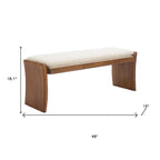 48" Beige and Brown Fabric and Solid Wood Upholstered Bench