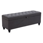 56" Gray and Black Fabric and Solid Wood Upholstered Bench