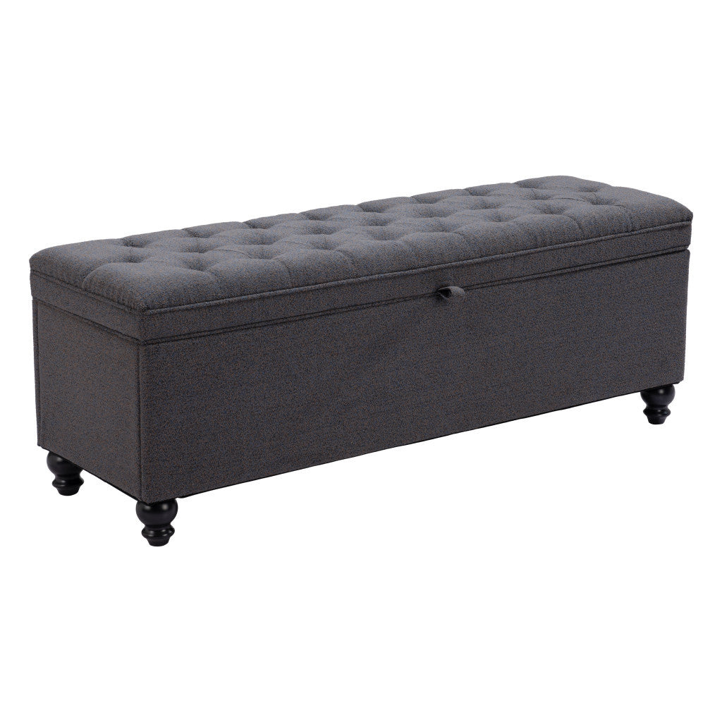 56" Gray and Black Fabric and Solid Wood Upholstered Bench