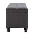 56" Gray and Black Fabric and Solid Wood Upholstered Bench