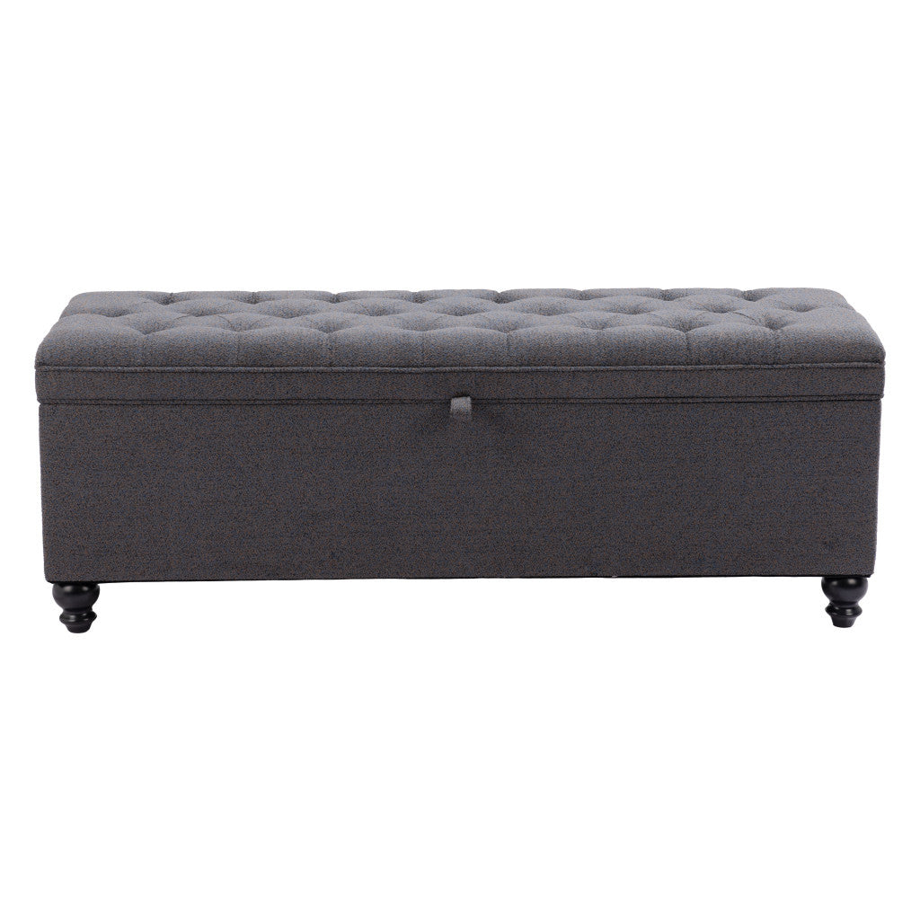 56" Gray and Black Fabric and Solid Wood Upholstered Bench