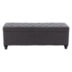 56" Gray and Black Fabric and Solid Wood Upholstered Bench