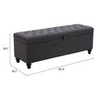 56" Gray and Black Fabric and Solid Wood Upholstered Bench