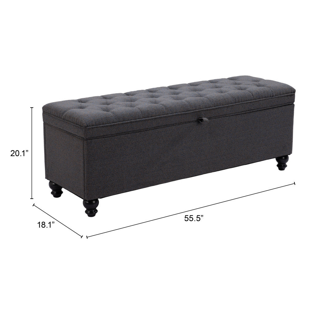 56" Gray and Black Fabric and Solid Wood Upholstered Bench