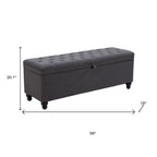 56" Gray and Black Fabric and Solid Wood Upholstered Bench