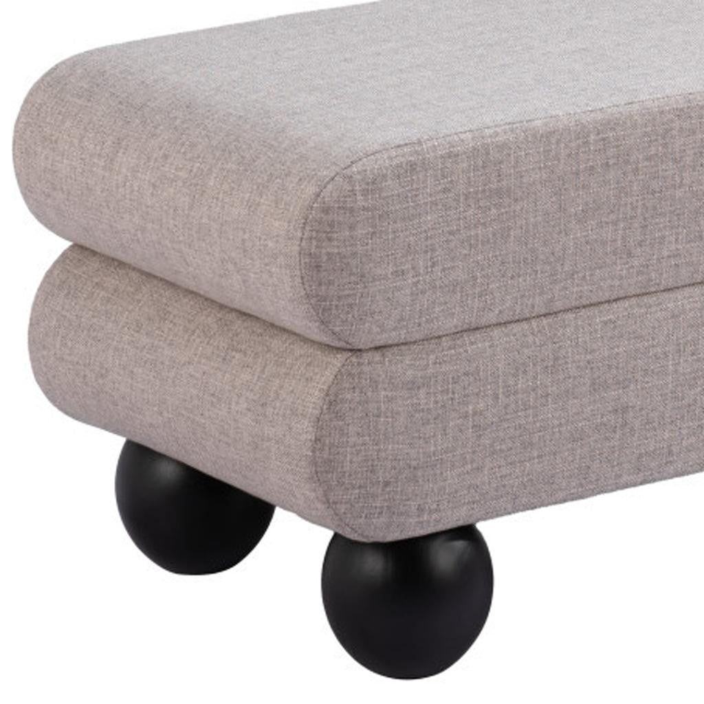 46" Gray and Black Fabric and Solid Wood Upholstered Bench