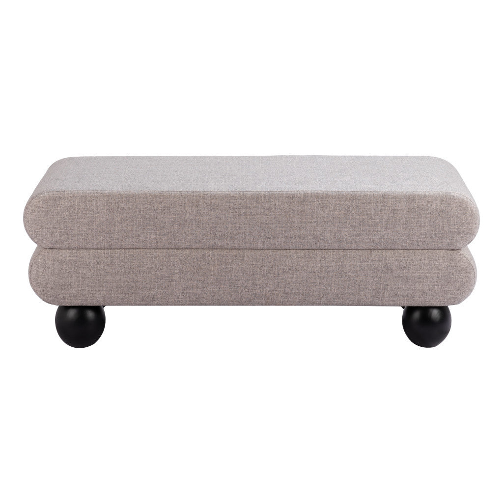 46" Gray and Black Fabric and Solid Wood Upholstered Bench