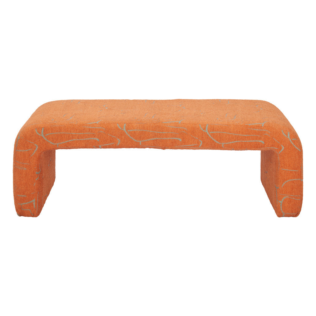 50" Orange Fabric and Plastic Upholstered Bench