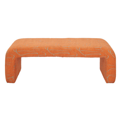 50" Orange Fabric and Plastic Upholstered Bench