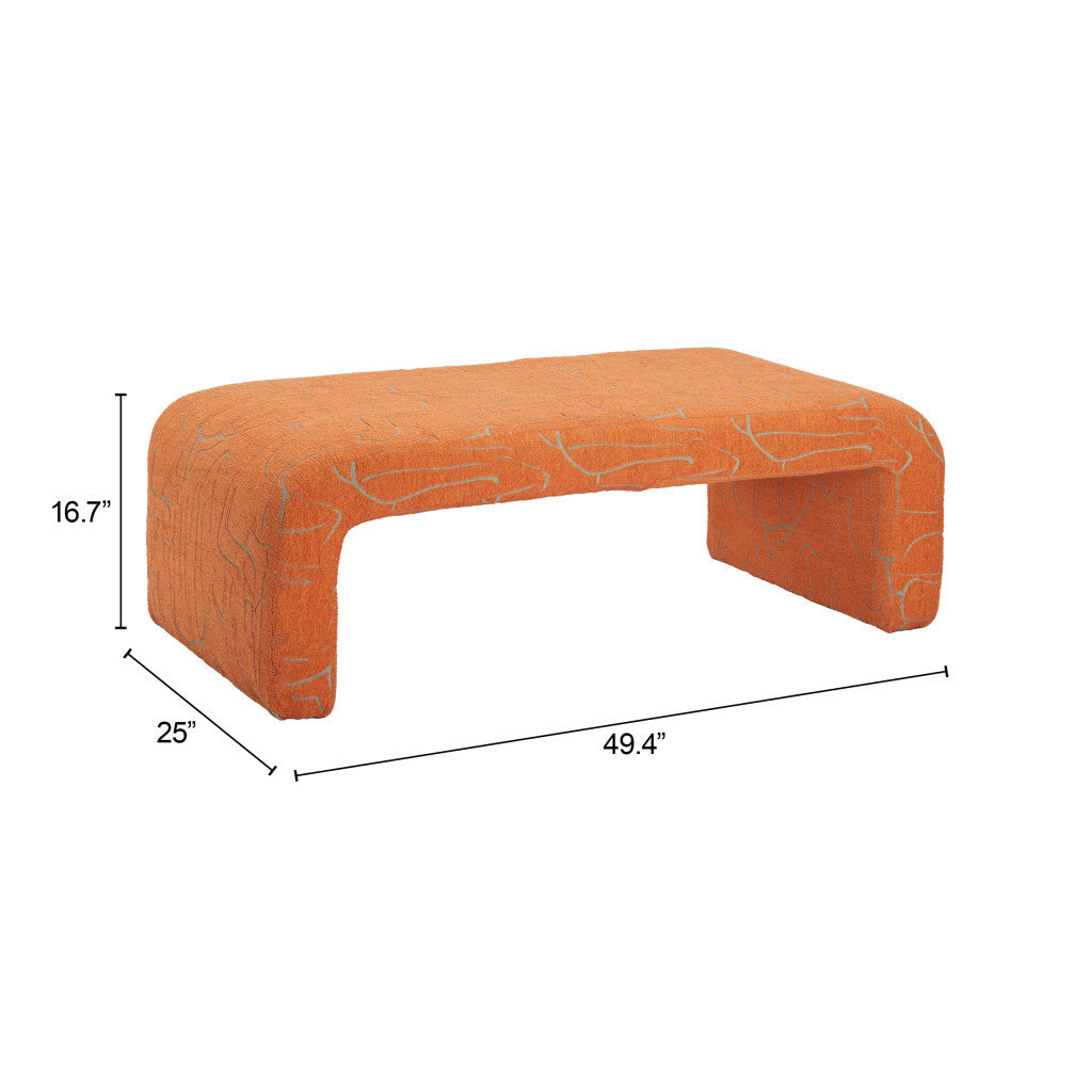 50" Orange Fabric and Plastic Upholstered Bench