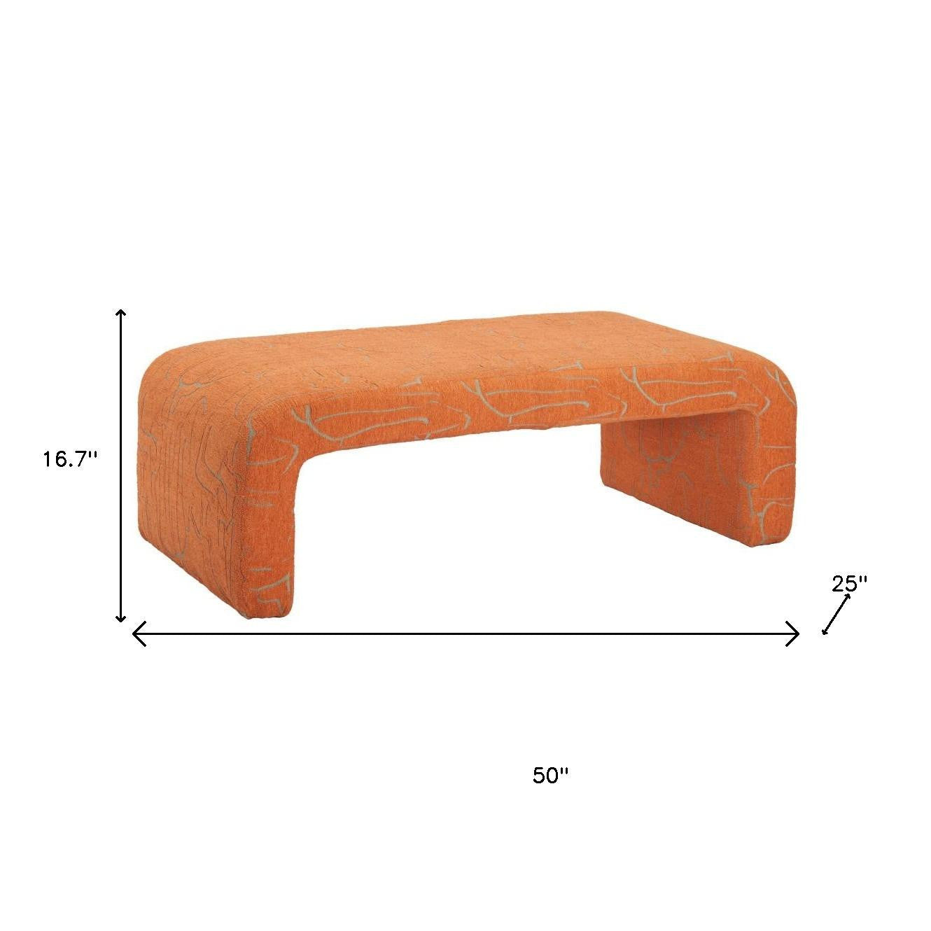 50" Orange Fabric and Plastic Upholstered Bench