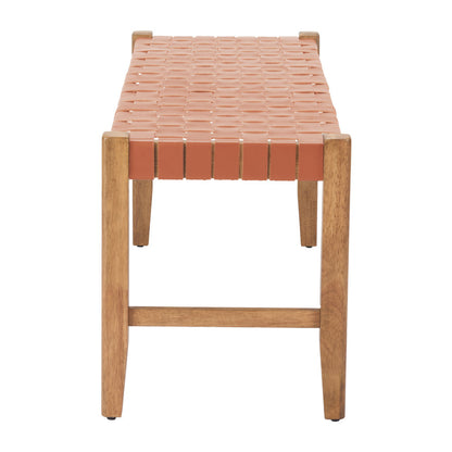 48" Tan and Brown Faux Leather and Solid Wood Upholstered Bench