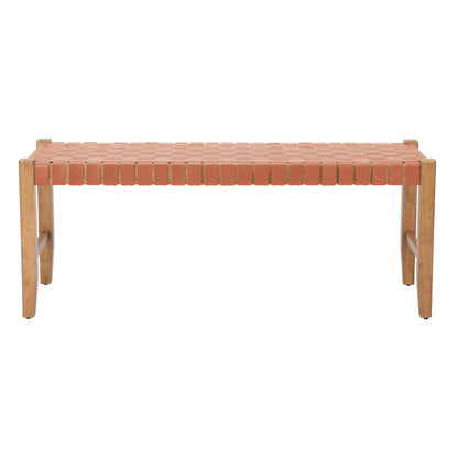 48" Tan and Brown Faux Leather and Solid Wood Upholstered Bench