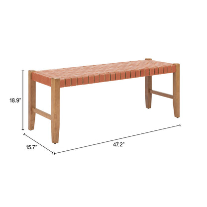 48" Tan and Brown Faux Leather and Solid Wood Upholstered Bench