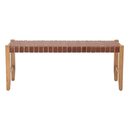 48" Brown Faux Leather and Solid Wood Upholstered Bench