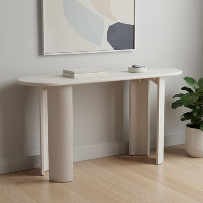 58" White Solid Wood Oval Console Table